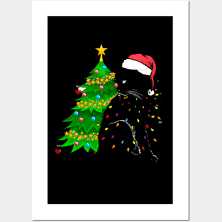 Black Cat christmas light tshirt funny cat lover christmas Posters and Art